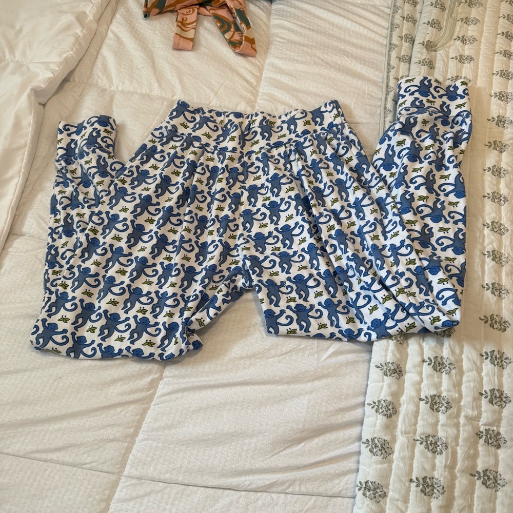 Roller Rabbit Blue & White Monkey Pajama Set XS Pima Cotton EUC - Picture 4 of 8